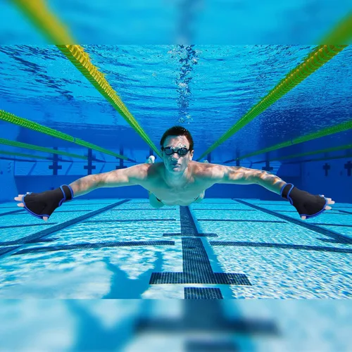 Vista 4 de 2 pares de guantes acuáticos de natación, guantes de entrenamiento de natación de mano, guantes de natación para hombres y mujeres, guantes de malla