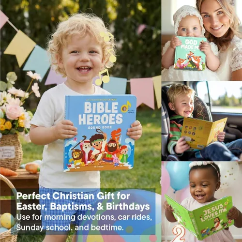 Vista 6 de Bible Heroes Libros cristianos con sonido para niños, 6 canciones de la Biblia para niños pequeños, regalos cristianos para niños, Biblia para bebés