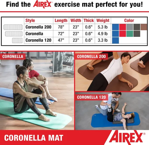 Vista 6 de AIREX Tapete oficial de Coronella para ejercicio, tapete de entrenamiento en casa para rehabilitación, entrenamiento de fuerza, aeróbicos, Carbón