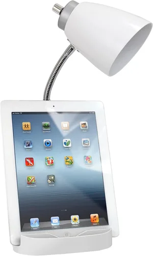 Vista 5 de Simple Designs LD1094-WHT - Lámpara de escritorio todo en uno de cuello de cisne de 18.5 pulgadas con soporte para iPad, soporte para libros y Blanco