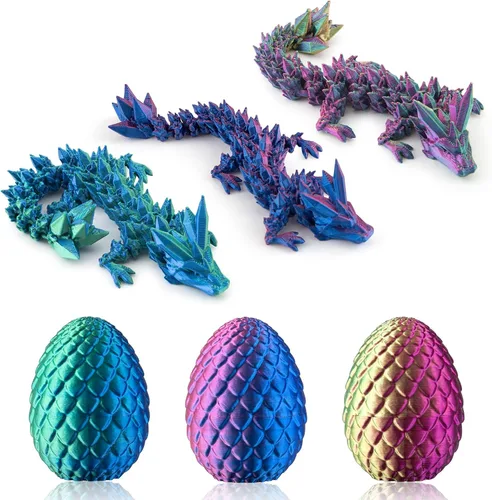 Vista 8 de Dxldfks Dragón impreso en 3D con huevo, pequeños huevos de dragón de cristal articulados para cestas de Pascua, decoración del hogar y la oficina