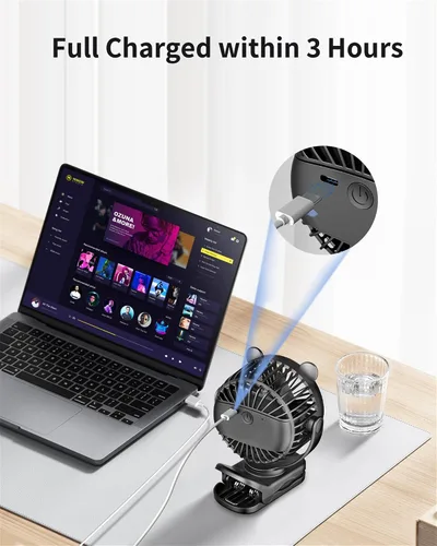 Vista 3 de GOTOTO Ventilador de clip, ventilador pequeño personal portátil recargable con batería de 2000 mAh, potente diseño de clip, 3 velocidades de viento