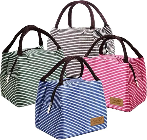 Vista 15 de Bolsa de almuerzo aislada, pequeñas bolsas enfriadoras portátiles, bolsas Bento reutilizables, bolsa de almuerzo para el trabajo, picnic al aire