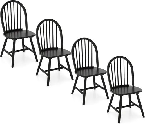 Vista 11 de Juego de 2 sillas de comedor de roble de 18 pulgadas, sillas Windsor de madera con respaldo de husillo para isla de cocina de campo