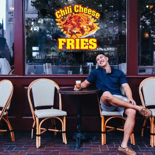 Vista 3 de Calcomanías personalizadas para camiones de comida y chile, patatas fritas, estilo B, comida y bebida, letrero de concesión de 10 pulgadas en el 10