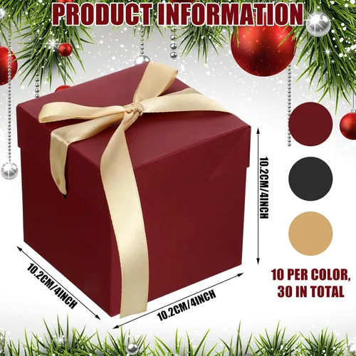 Vista 2 de Zhanmai 30 cajas de regalo pequeñas con tapas, cajas de regalo de Navidad cuadradas de 4 pulgadas con cinta dorada, embalaje, cajas de favor