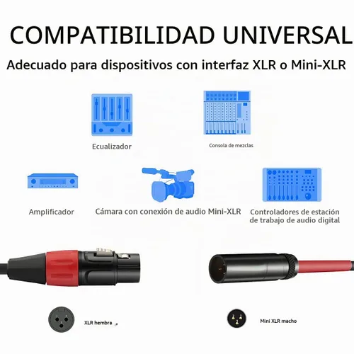 Vista 3 de Cable de audio para micrófono Mini XLR macho a XLR hembra, 1 pie