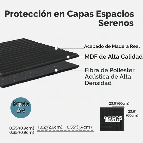 Vista 6 de AKUMAX Paquete de 4 paneles de madera, paneles de pared con listones 3D para pared, techo y absorción de sonido, paneles de pared de madera