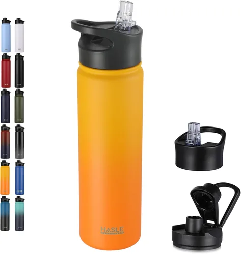 Vista 23 de HASLE OUTFITTERS Botella de agua aislada de 22 onzas, botella de agua de acero inoxidable de doble pared de boca ancha con tapa de popote y tapa