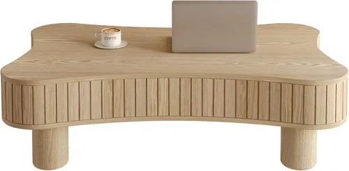 Vista 7 de Mesa auxiliar elevable con almacenamiento, moderna mesa central de 42 pulgadas con tres paneles de almacenamiento ocultos y estriados, elevación