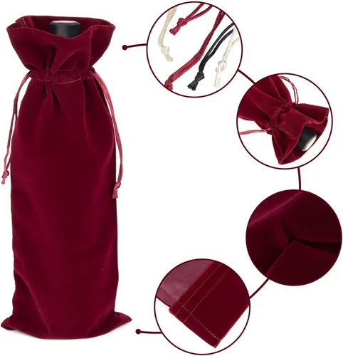 Vista 3 de TopTie 12 bolsas de terciopelo para botella de vino de 25.4 fl oz, bolsas de cordón de 6.3 x 15 pulgadas, accesorios de fiesta de boda