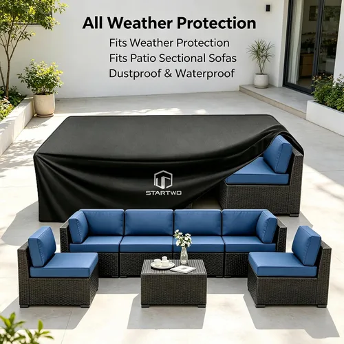 Vista 7 de STARTWO Fundas impermeables para muebles de patio, juego de muebles de exterior para 7 a 12 asientos, sillas seccionales de sofá y mesa, resistentes