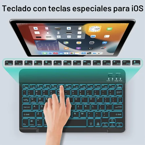 Vista 6 de Combo de teclado y mouse inalámbricos, teclado y mouse Bluetooth recargables con retroiluminación de 7 colores y receptor USB inalámbrico de 2.4
