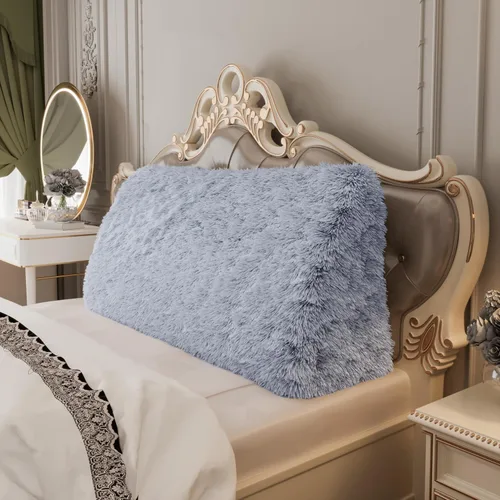 Vista 21 de Almohada de cuña doble gruesa de 8 libras para cabecero de dormitorio universitario, almohada de cuña de terciopelo con respaldo triangular