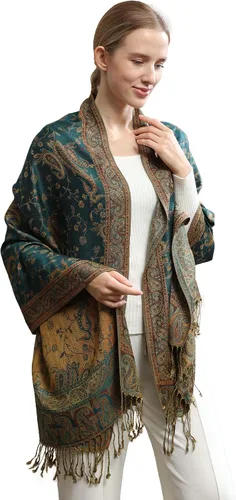 Vista 2 de MAOZAN Soft Silky Paisley Pashmina Scarf Reversible Wrap Shawl Tassel