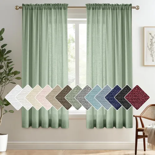 Vista 33 de Melodieux Cortinas de Niveles Semitraslúcidas Negras de 24 Pulgadas de Largo para Cocina, Cafetería, Dormitorio, Ventanas Pequeñas, Aspecto de Lino