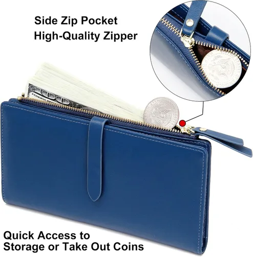 Vista 26 de Billeteras delgadas para mujer, tarjetero RFID plegable con bolsillo con cremallera, Mandala azul, Delgado