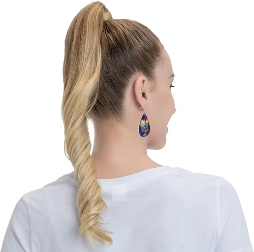 Vista 7 de Happy Hanukkah Jewish Janucah Holiday - Aretes de cuero con forma de lágrima de doble cara para mujeres y niñas, decoración colgante, regalo