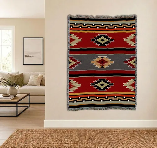 Vista 4 de Pure Country Weavers Manta Kaibab - Inspirada en los Nativos Americanos del Suroeste - Tapiz Decorativo de Regalo Tejido de Algodón - Hecho