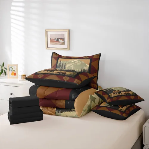 Vista 70 de Feelyou Juego de edredón de ciervo con sábanas – Tamaño Queen 7 piezas Juego de ropa de cama infantil de caza rústica – Cama de ciervo de cabaña