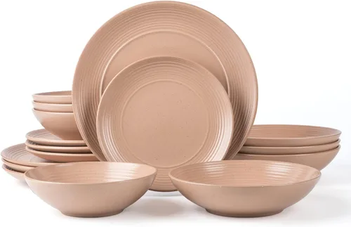 Vista 21 de ARORA SKUGGA Juego de vajilla redonda de cerámica de 16 piezas de 4, platos, platos pequeños, cuencos y tazas - Negro mate (472979)