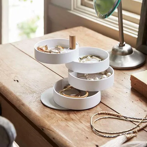 Vista 2 de Yamazaki Home Joyero apilado de plástico + madera pequeña blanca