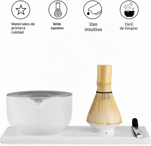 Vista 2 de Fellow Matcha - Juego de cuencos de cerámica de 6 piezas con bandeja de exhibición Blanco mate