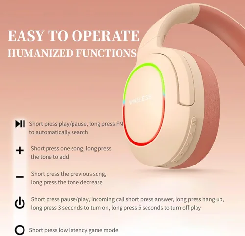 Vista 6 de Auriculares Bluetooth, auriculares para juegos sobre la oreja con micrófono, control de volumen y auriculares plegables, 2 modos con cable