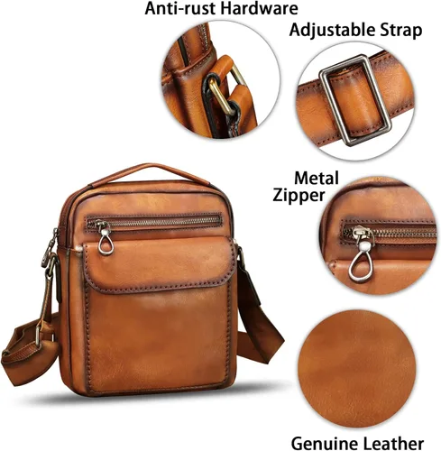 Vista 6 de Bolso de mensajero de cuero genuino para hombre, bolso cruzado de hombro, bolso vintage para hombre