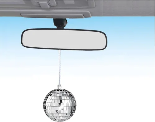Vista 6 de Bola de discoteca rosa, accesorio de coche de bola de discoteca, colgante de espejo retrovisor (rosa)