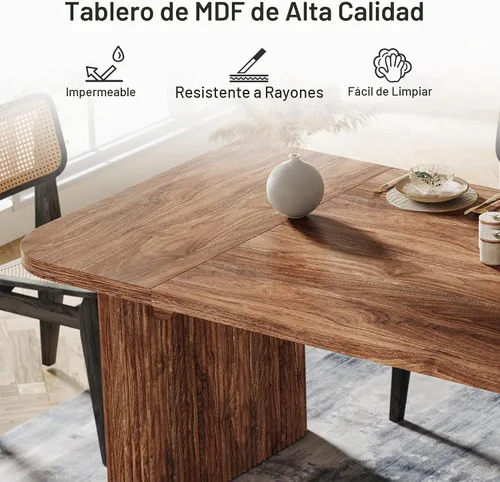 Vista 7 de Tribesigns Mesa de comedor moderna para 6 personas, mesa de cocina marrón oscuro de 62 pulgadas con pedestal doble robusto, mesa de comedor