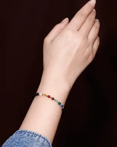 Vista 5 de Jewever Pulseras de 7 chakras para mujer, piedra real, cuerda de la suerte, pulsera de cuentas de cristal, cristales y piedras curativas, joyería