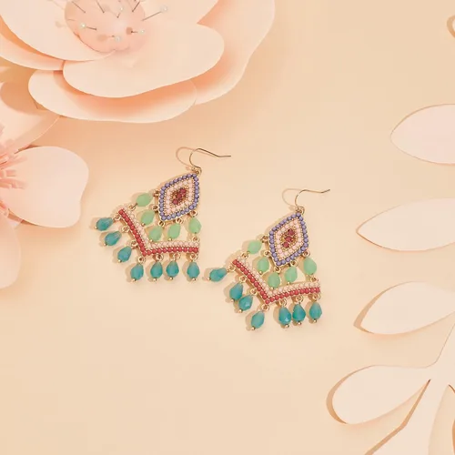 Vista 6 de Boho Drop Earrings Seed Bead Dangle Earrings Vacation Earrings Colorful Statement Earrings Jewelry Present