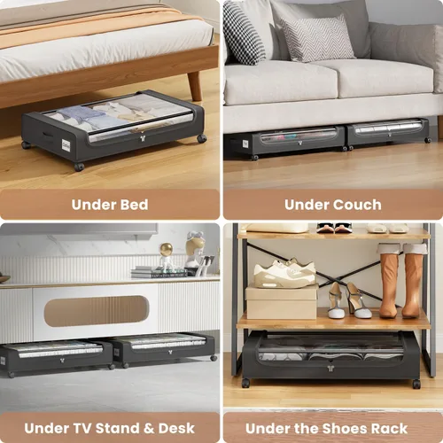 Vista 7 de Contenedores de almacenamiento debajo de la cama con tapa transparente, almacenamiento grande debajo de la cama con ruedas, contenedores de 6.22