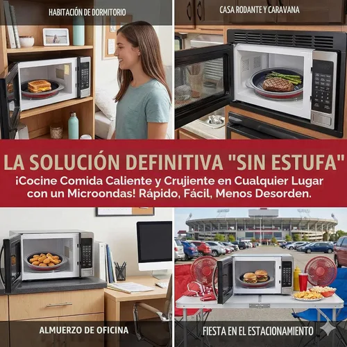 Vista 5 de MACONEE - Sartén para microondas con parrilla Parrilla, plancha y sartén para microondas con tapa para asar, dorar y crujir alimentos. Utensilios