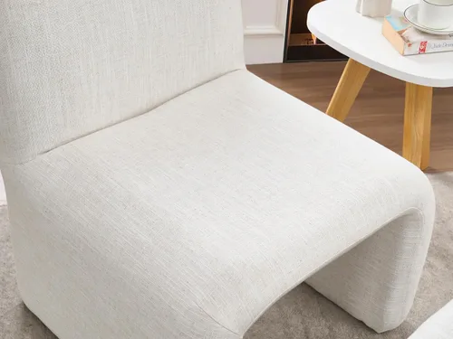 Vista 5 de Silla moderna para sala de estar con otomana, silla tapizada de lino mixto, cómoda silla de lectura lateral para sala de estar, dormitorio, Beige