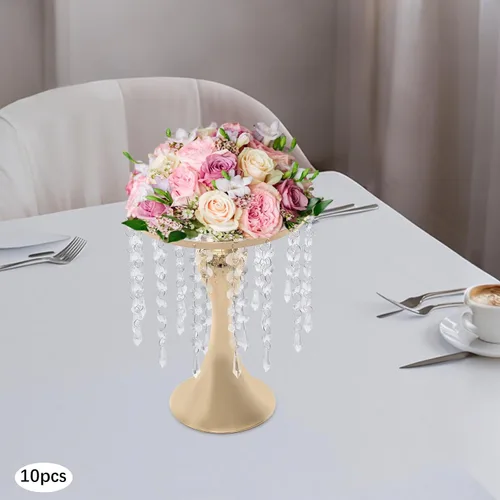 Vista 7 de Juego de 10 portavelas de metal dorado de 10.2 pulgadas de alto, florero, arreglo floral, candelabro, candelabro, portavelas para bodas, fiestas