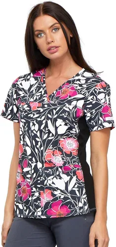 Vista 3 de Cherokee Flexibles Mujeres Scrubs Top V-Cuello Knit Panel CK624, Floral Mystique
