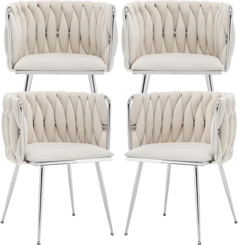 Vista 18 de Juego de 2 Sillas de Comedor de Terciopelo, Sillas Tapizadas para Comedor con Patas de Metal, Sillas de Comedor Modernas 2, Sillas Modernas de Beige