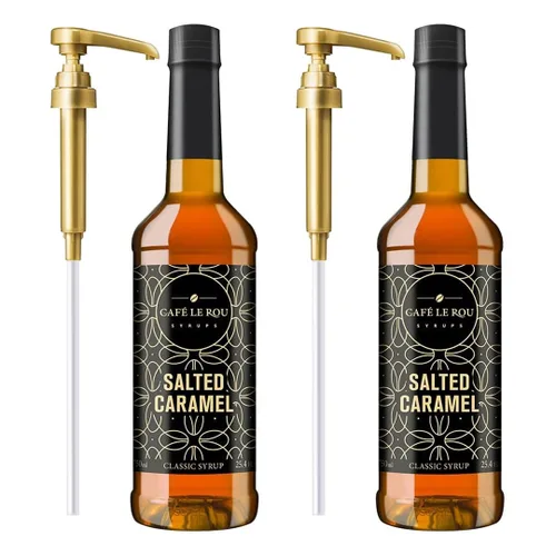 Vista 12 de Jarabe clásico de azúcar de caña Café le Rou - 750 ml, paquete de 2 con 2 dispensadores de bomba dorados