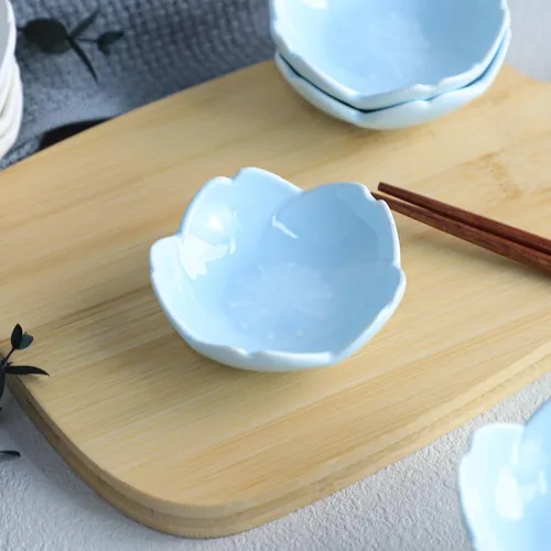 Vista 3 de WAIT FLY Hermosos platos de cerámica con forma de Sakura de 3 pulgadas, soportes para bolsas de té, platillo de ketchup / platos