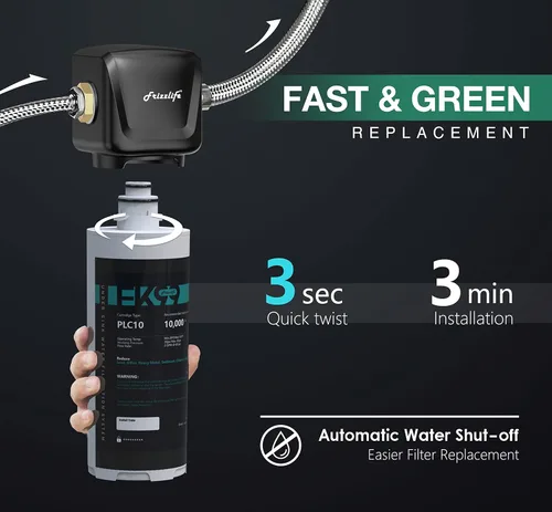 Vista 4 de Frizzlife Sistema de filtro de agua para debajo del fregadero, certificado NSF/ANSI 53 y 42, elimina el 99.99% de cloro, plomo, mal sabor y olor
