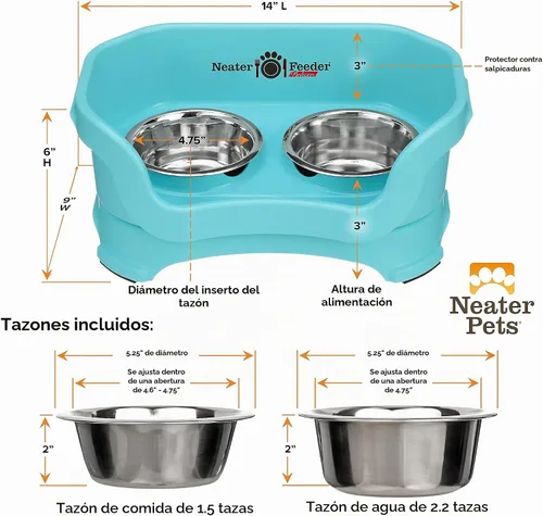 Vista 6 de Neater Pet Brands Neater Feeder Deluxe Cuencos para Perros Elevad os a Prueba de Derrames para Perros Pequeños Menos de 19 lbs, Fabricado en EE.UU.