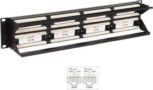 Vista 8 de AEONS Panel de conexiones CAT6 UTP de 48 puertos 2U de 19 pulgadas para montaje en rack RJ45 compatible con Cat 5/5e/6 Gigabit/Fast Ethernet, barra
