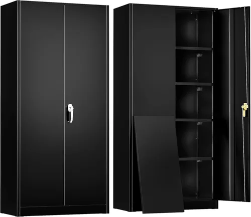 Vista 22 de INTERGREAT Gabinete de almacenamiento de metal con puertas con cerradura, gabinetes de almacenamiento de acero con cerradura con 2 puertas y Negro