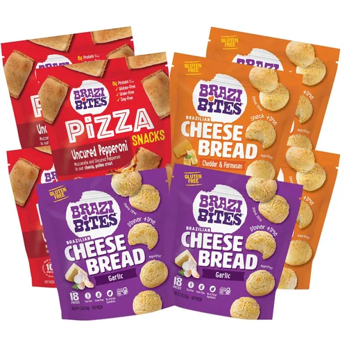 Vista 8 de Brazi Bites Pan de queso brasileño sin gluten: queso cheddar y parmesano Snacks de pan congelados vegetarianos Sin soja Sin ingredientes