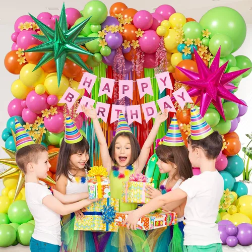 Vista 7 de Kit de guirnalda de globos de fiesta mexicana de 158 piezas con globos de aluminio amarillo, rosa intenso, lima, verde, naranja, morado, verde