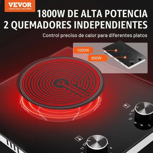 Vista 2 de [Usado] VEVOR - Estufa eléctrica de 12 pulgadas, 2 quemadores, estufa eléctrica integrada de 110 V, con panel de vidrio, control de perilla, 11