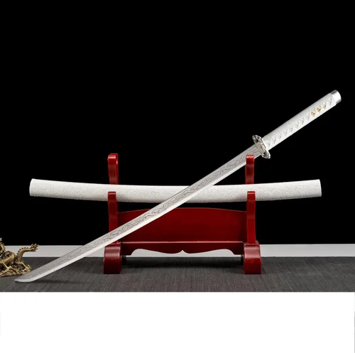 Vista 20 de Espada katana japonesa samurái – Hoja de espiga completa de acero al carbono real sin afilar, espada tradicional de práctica de Iaido