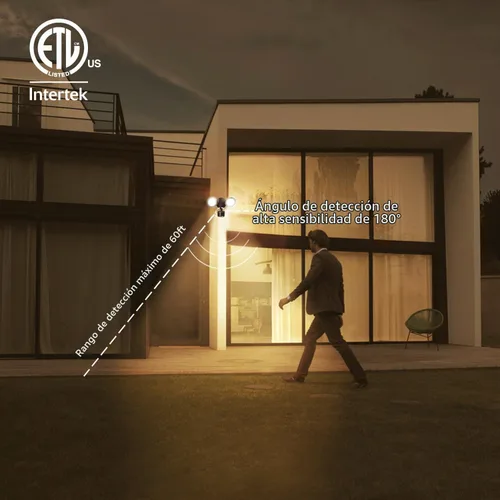 Vista 3 de LEONLITE Luz de inundación con sensor de movimiento, certificación ETL, luces LED de seguridad de aluminio del atardecer al amanecer, cabezales